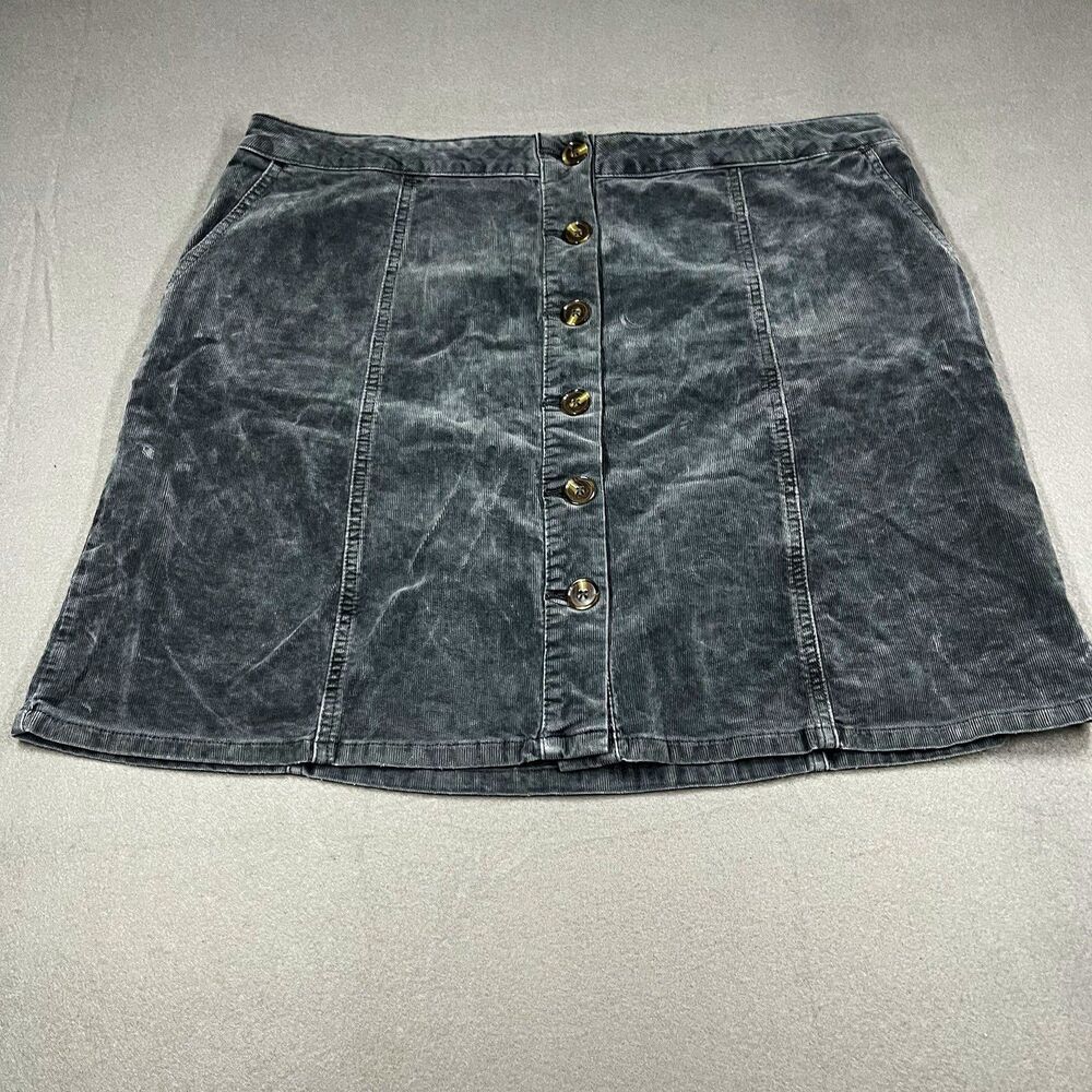 maurices Women's 16W Gray Corduroy Button Front A-Line Skirt Plus cotton spandex